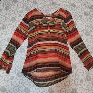 Ariat Multicolor Striped Sheer Long Sleeve Blouse S Button Accents Western